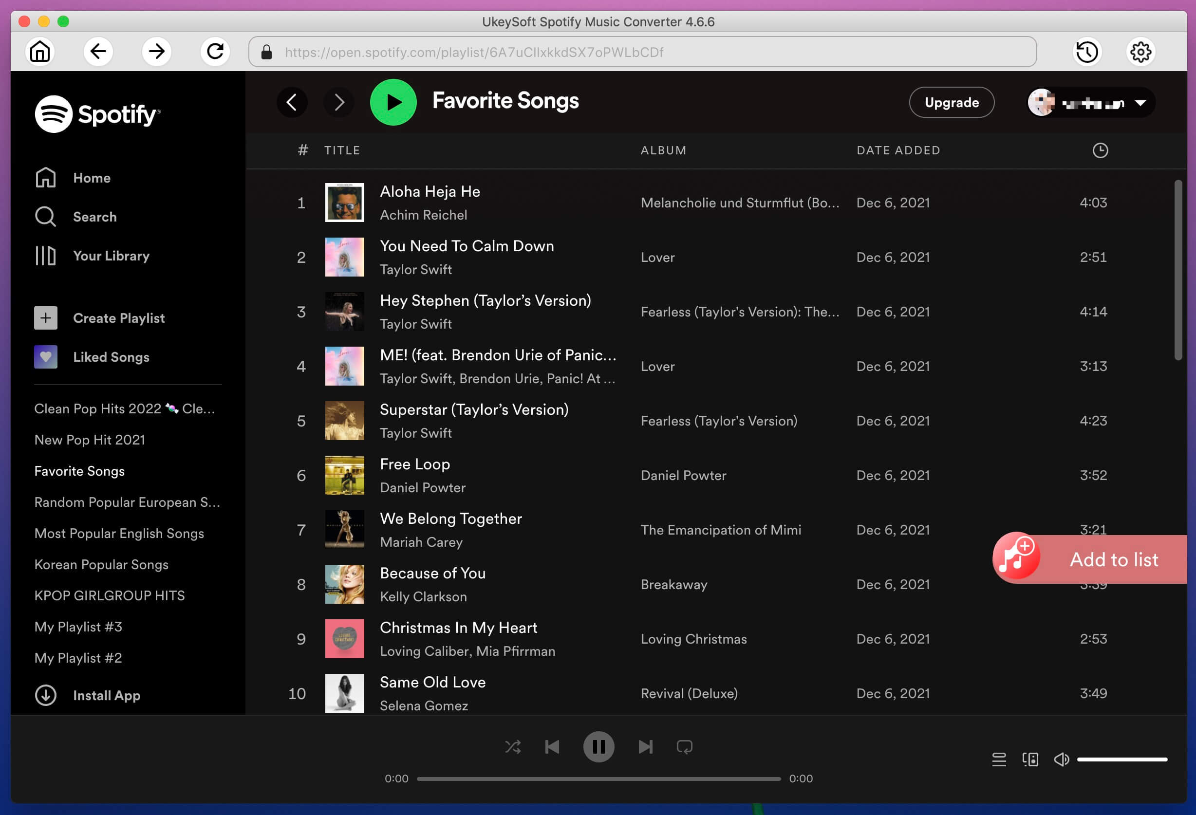 select spotify songs to convert