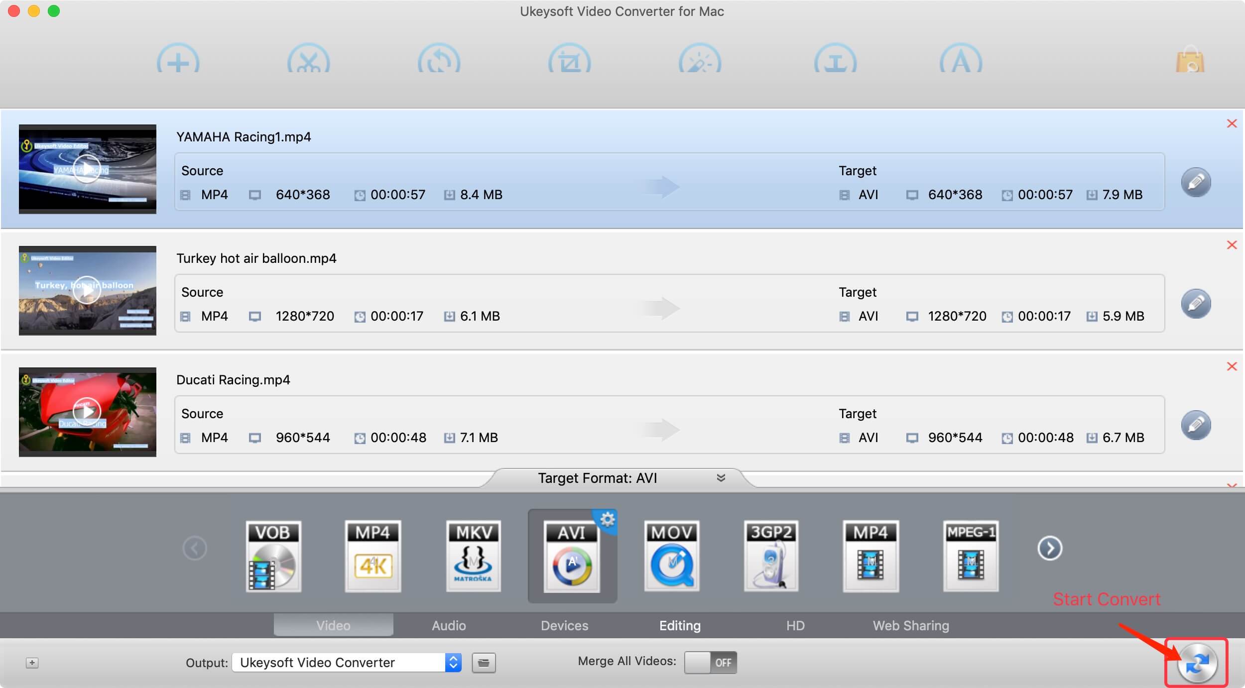 choose AVI as output format