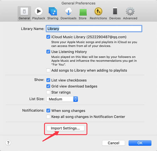 import settings conversion format