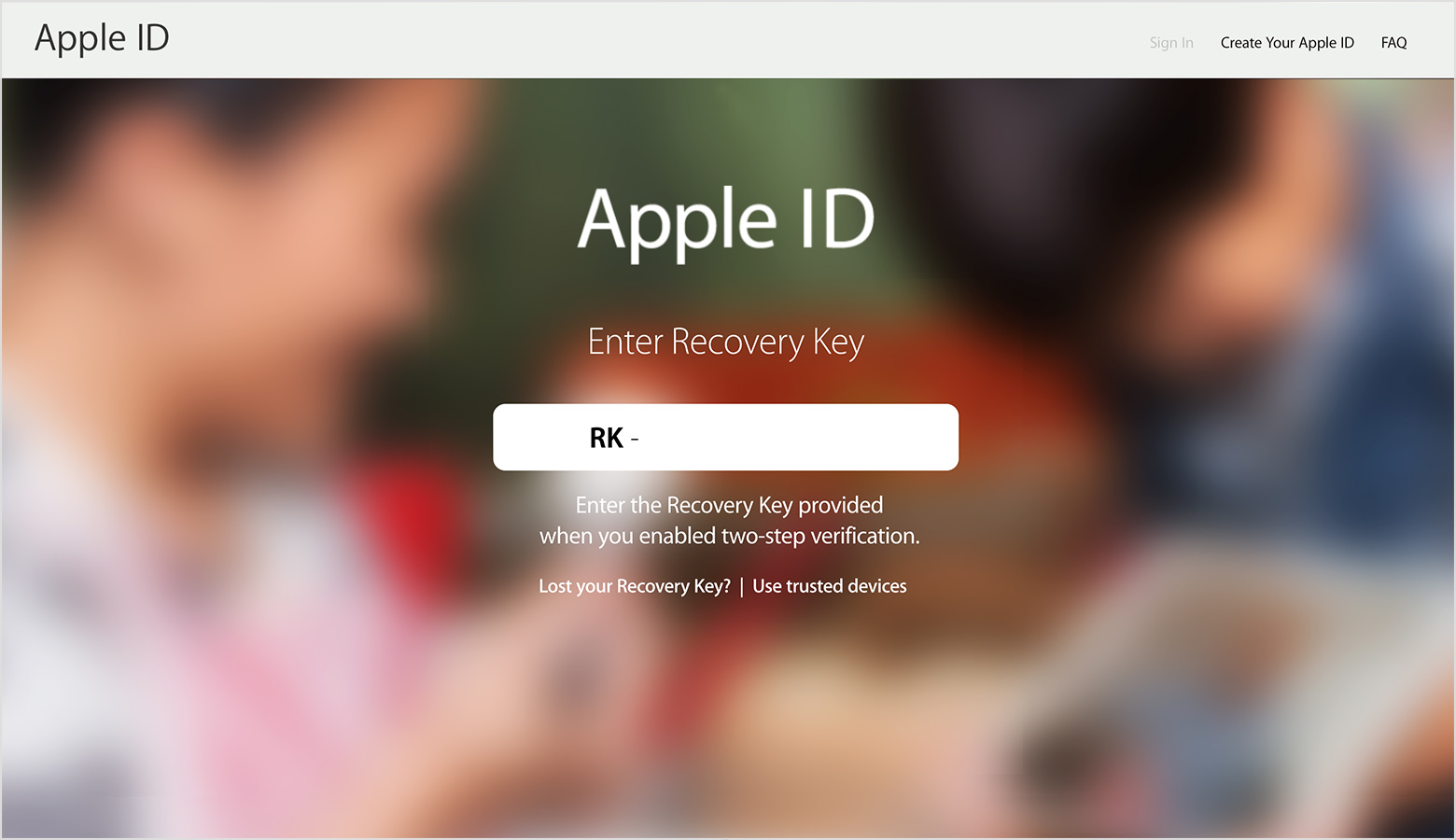 apple id two step recovery key