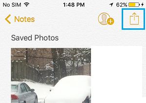 share icon on note with saved photos iphone